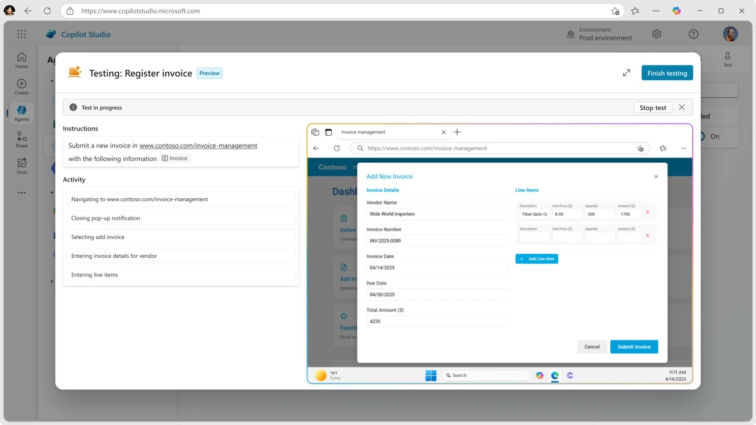 Computer Use processing an invoice — the agent navigates the UI, reads the form, and fills in the fields autonomously.